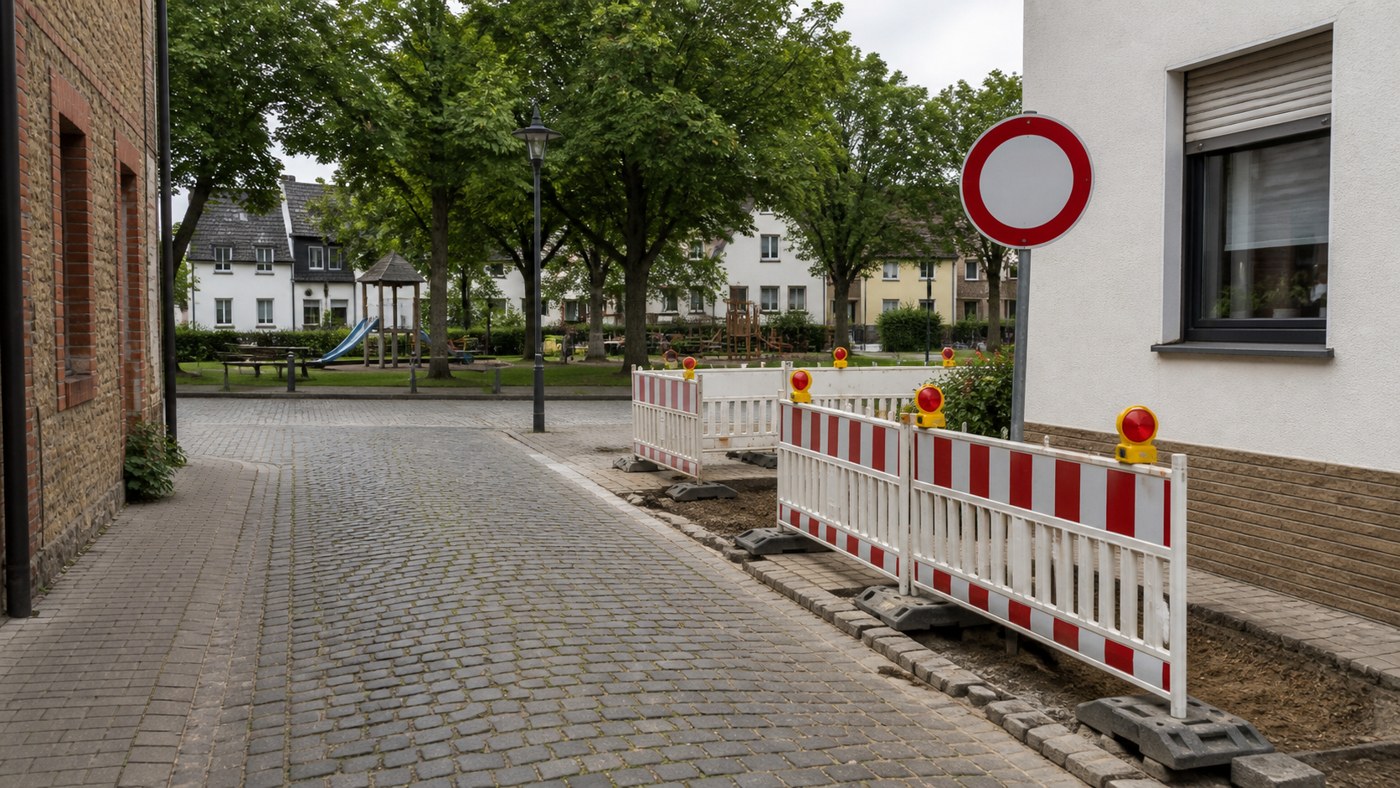 Symbolbild einer gesperrten Straße während Gehwegarbeiten