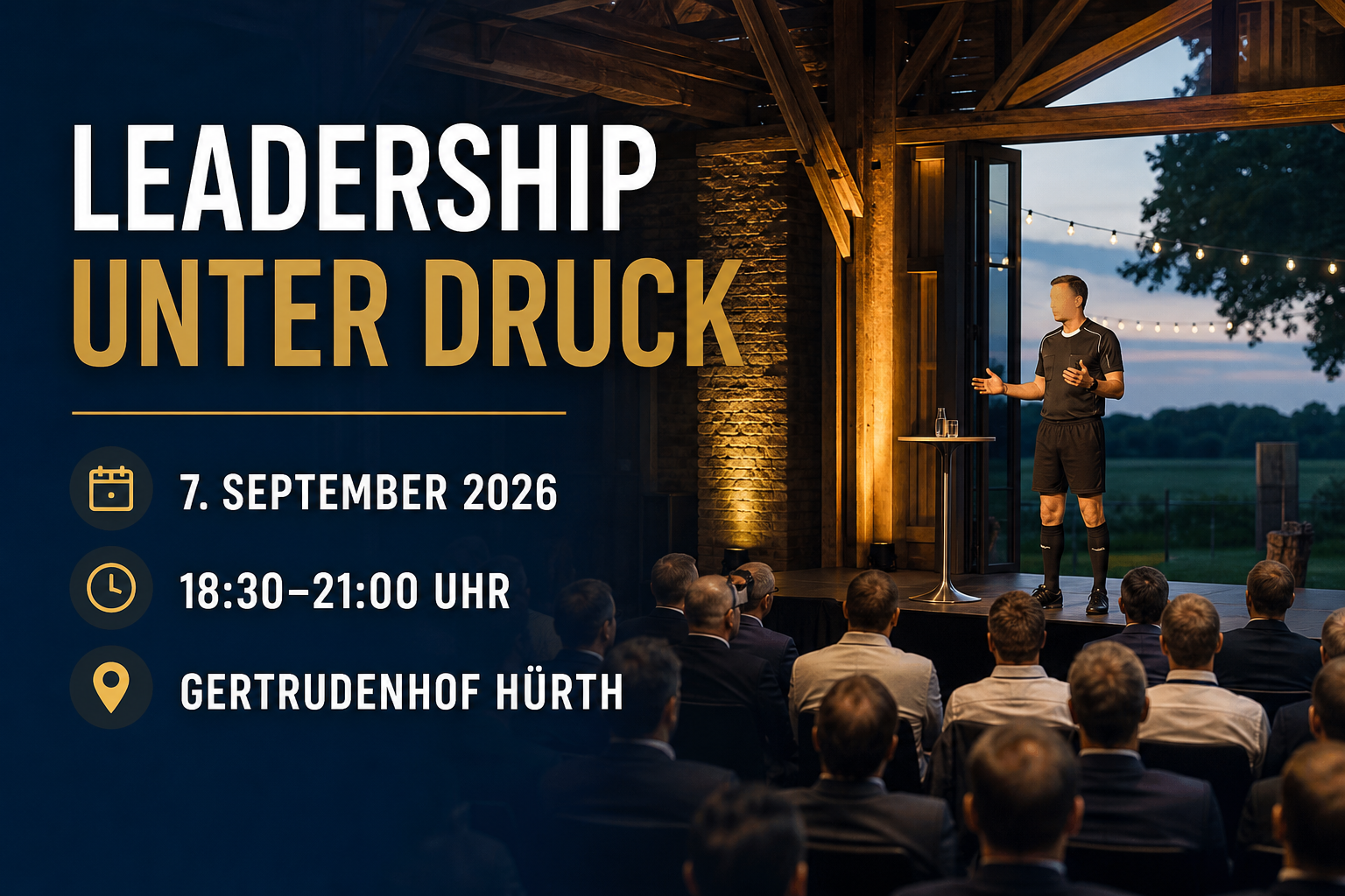 Veranstaltungsplakat zur Führungskräfteveranstaltung Leadership unter Druck in Hürth