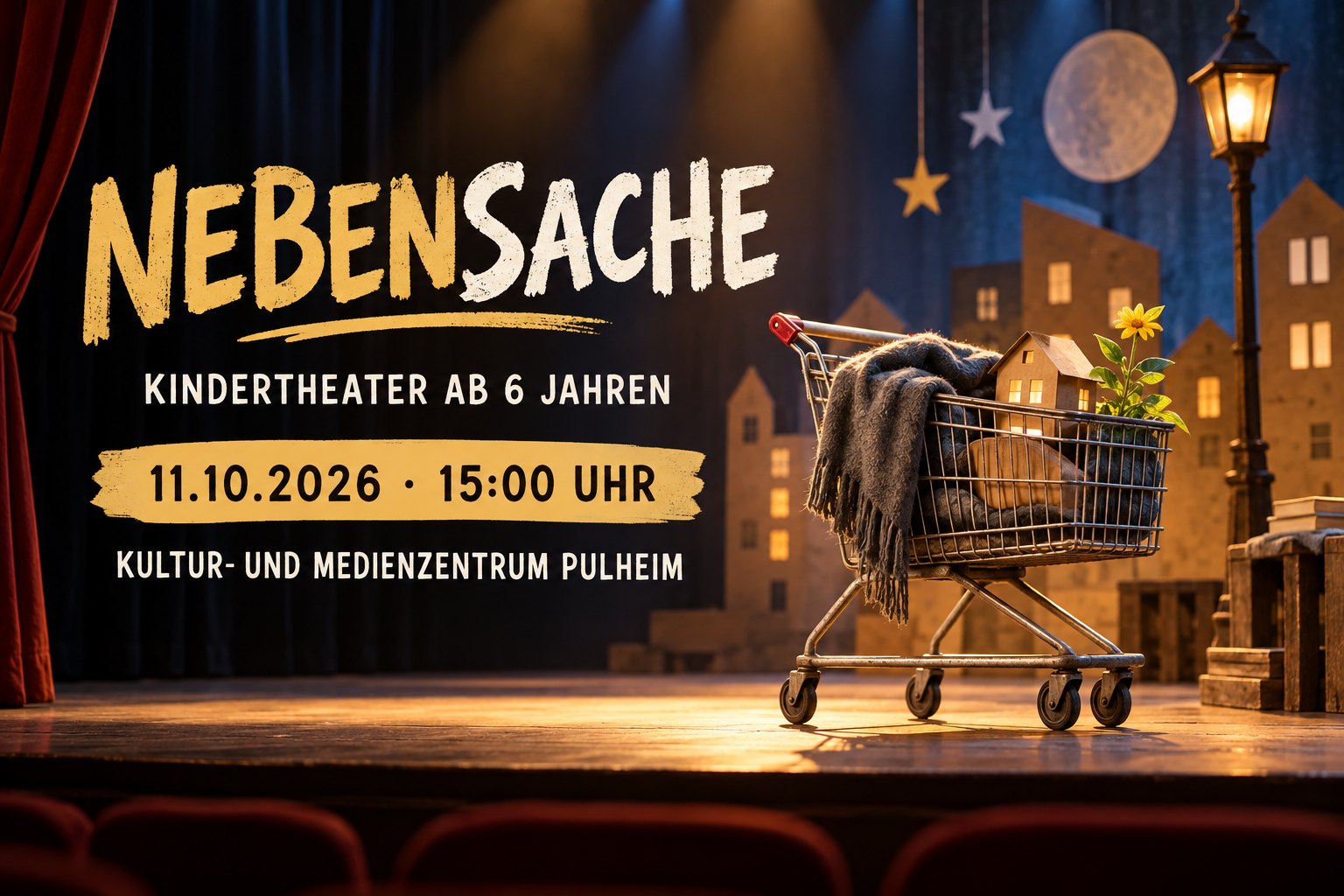 Veranstaltungsillustration zum Kindertheater Nebensache im Kultur- und Medienzentrum Pulheim