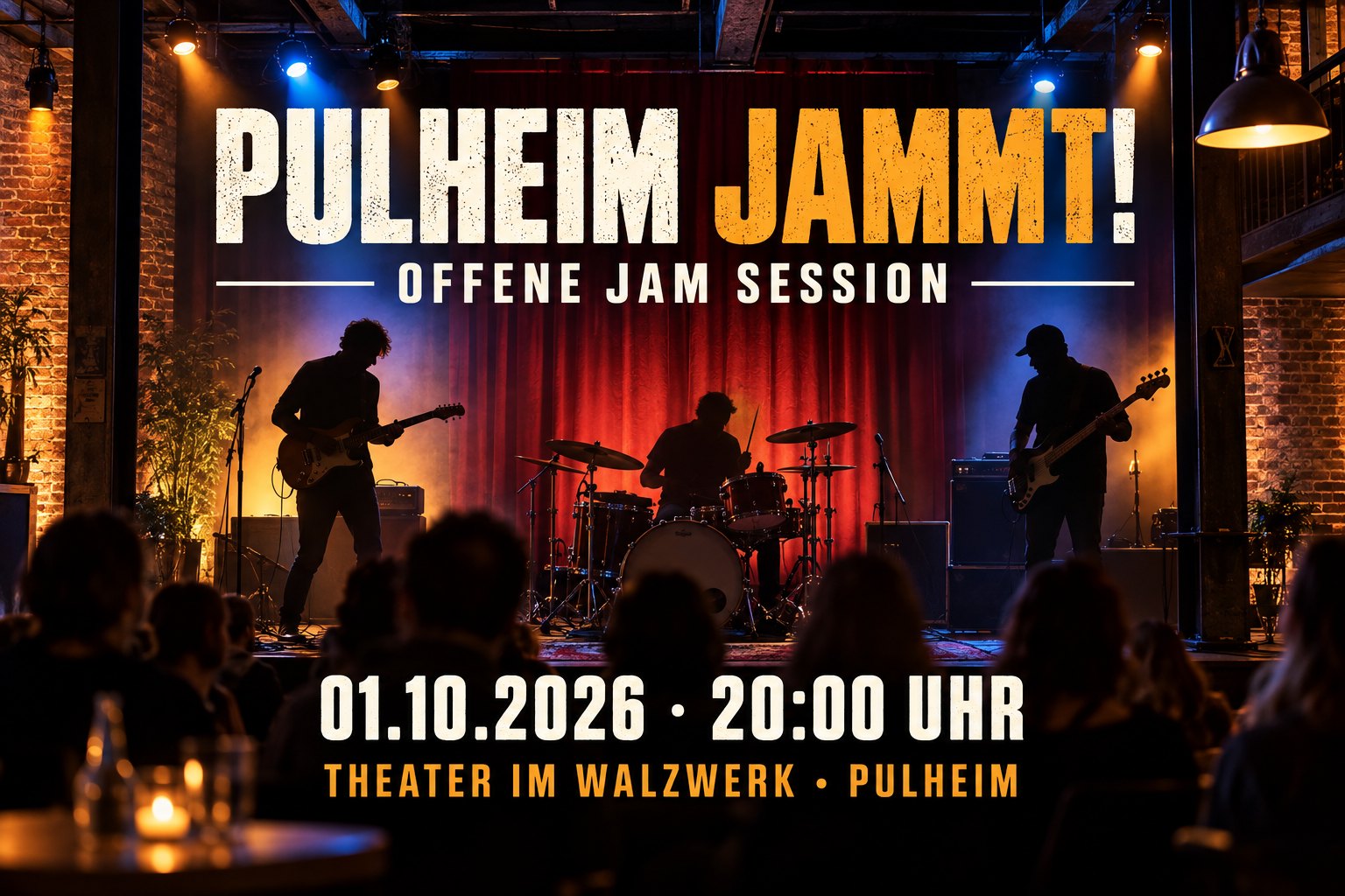Veranstaltungsillustration zur offenen Jam Session Pulheim jammt im Theater im Walzwerk