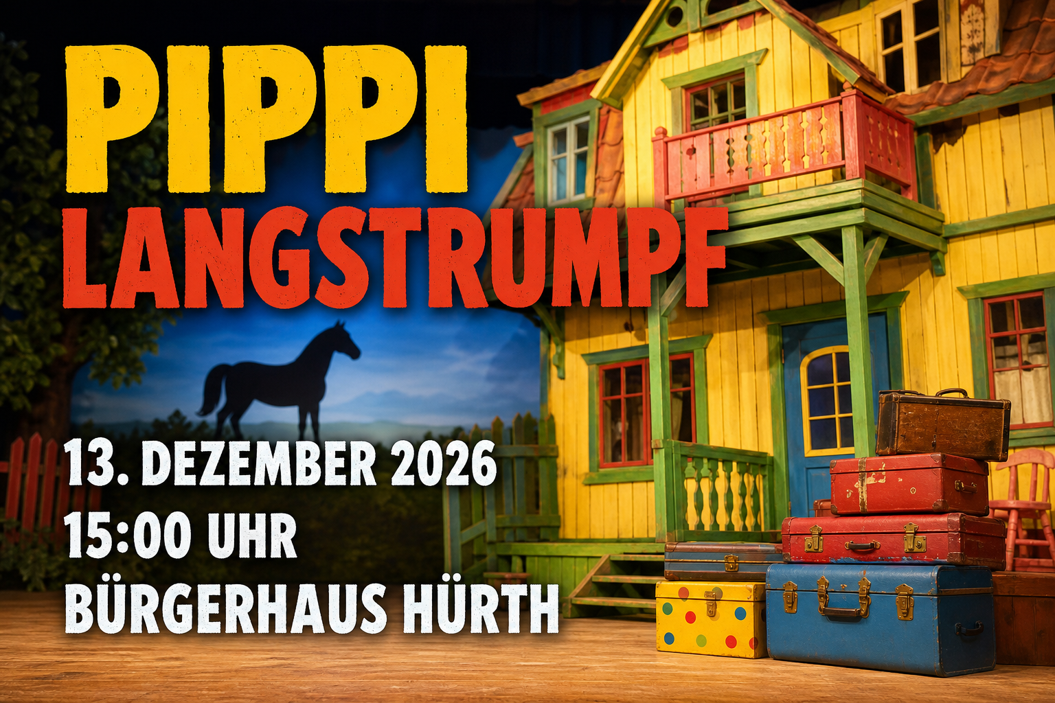 Veranstaltungsplakat zu Pippi Langstrumpf im Bürgerhaus Hürth