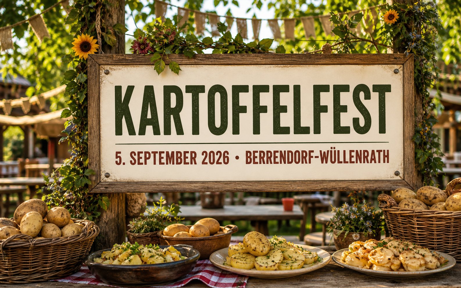 Rustikales Veranstaltungsplakat zum Kartoffelfest in Berrendorf-Wüllenrath