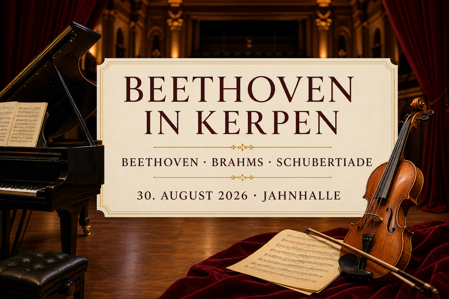 Terminmotiv für Beethoven in Kerpen mit Flügel und Violine