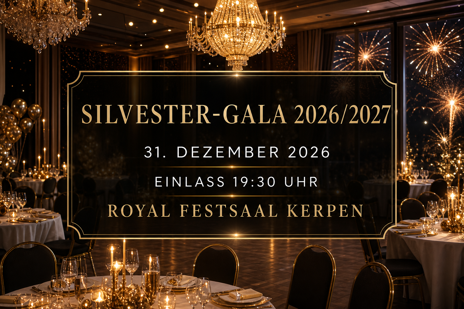 Veranstaltungsplakat zur Silvester-Gala 2026/2027 im Royal Festsaal Kerpen