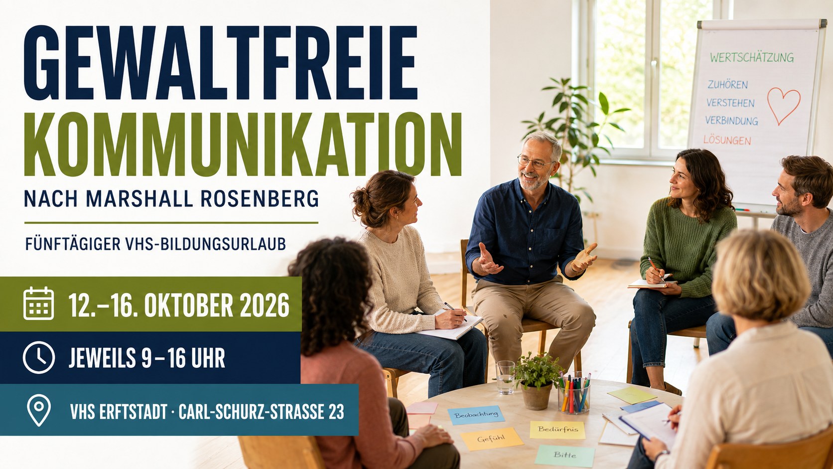 Veranstaltungsplakat zum VHS-Bildungsurlaub über Gewaltfreie Kommunikation