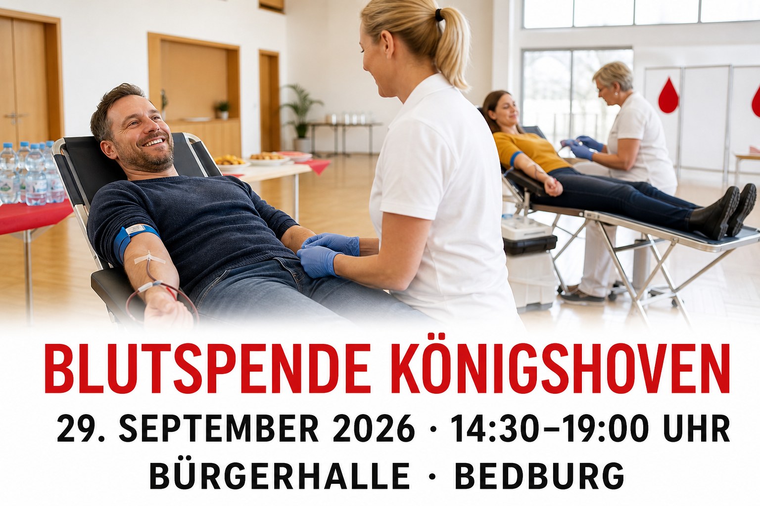Veranstaltungsplakat für die Blutspende in der Bürgerhalle Königshoven am 29. September 2026
