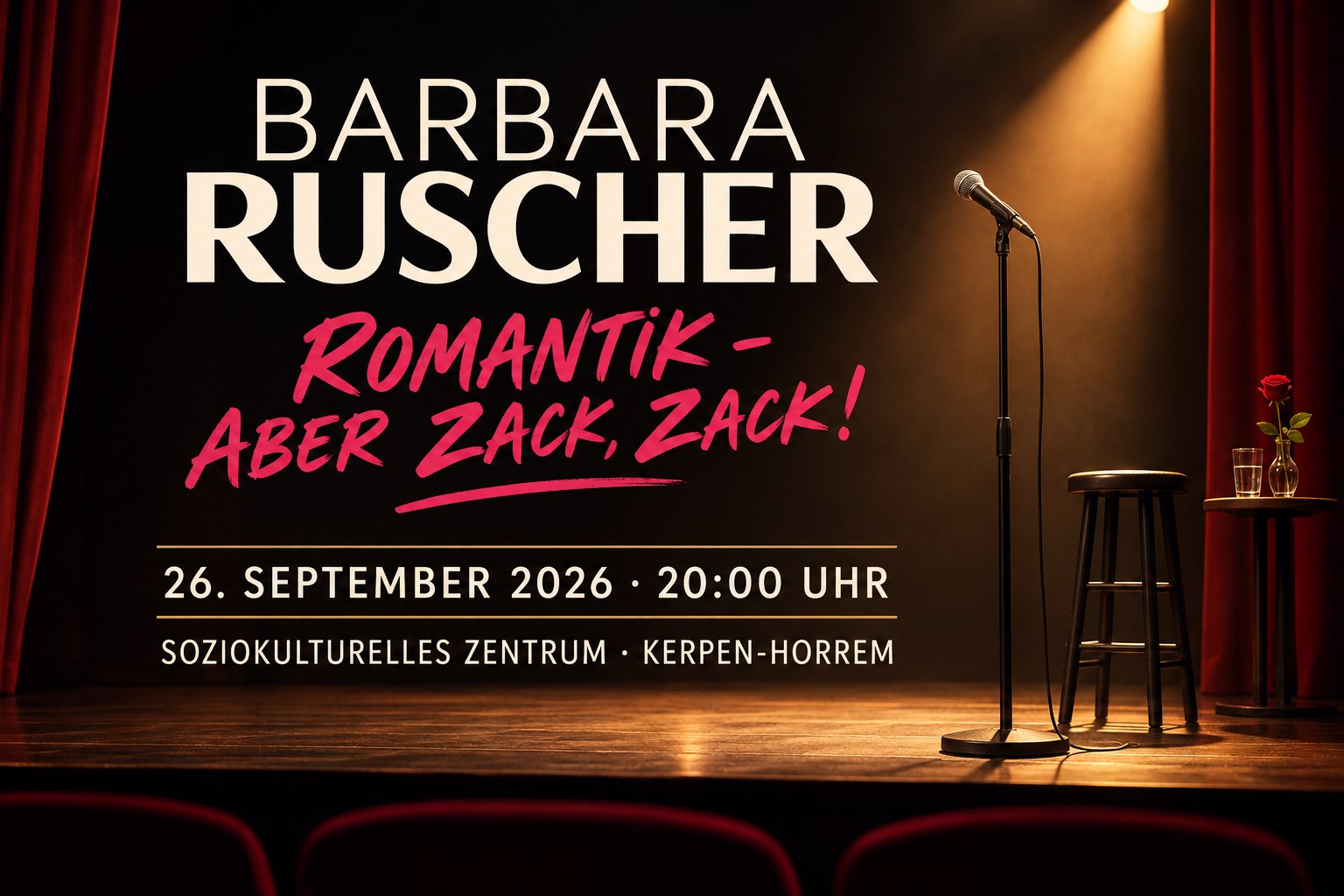 Kabarettplakat für Barbara Ruscher am 26. September in Kerpen-Horrem