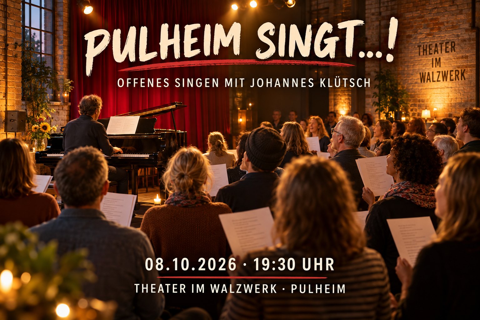 Veranstaltungsillustration zum offenen Singen Pulheim singt im Theater im Walzwerk