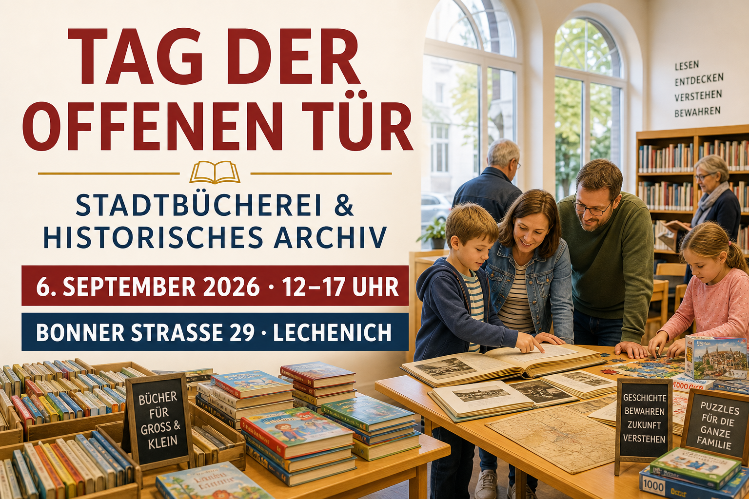Veranstaltungsplakat zum Tag der offenen Tür in Bücherei und Archiv