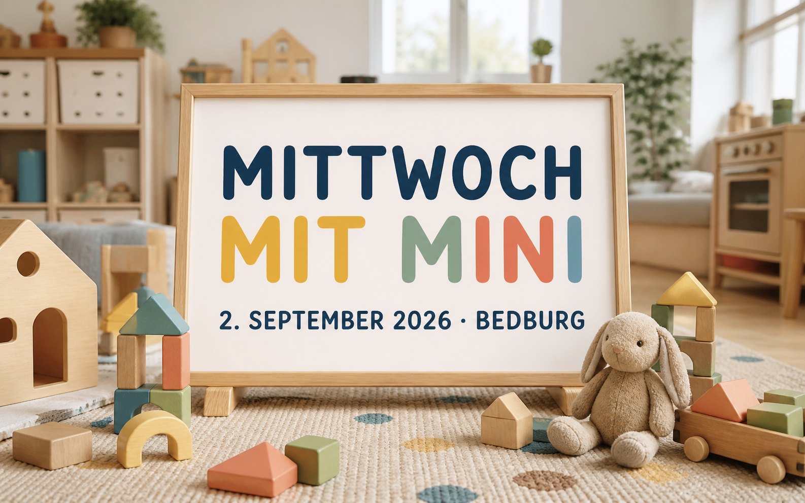 Freundliches Terminplakat Mittwoch mit Mini im Lindenkarree Bedburg