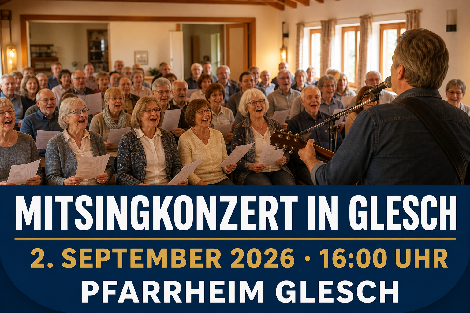 Veranstaltungsplakat zum Mitsingkonzert im Pfarrheim Glesch