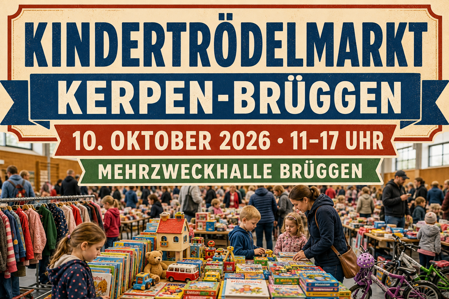 Realitätsnahes Werbemotiv zum Kindertrödelmarkt in der Mehrzweckhalle Kerpen-Brüggen