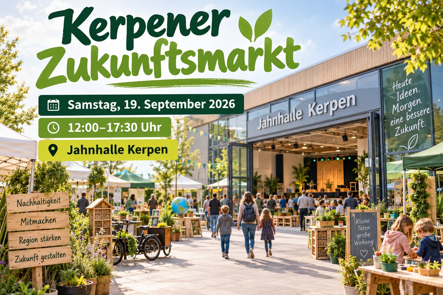 Veranstaltungsplakat zum Kerpener Zukunftsmarkt an der Jahnhalle
