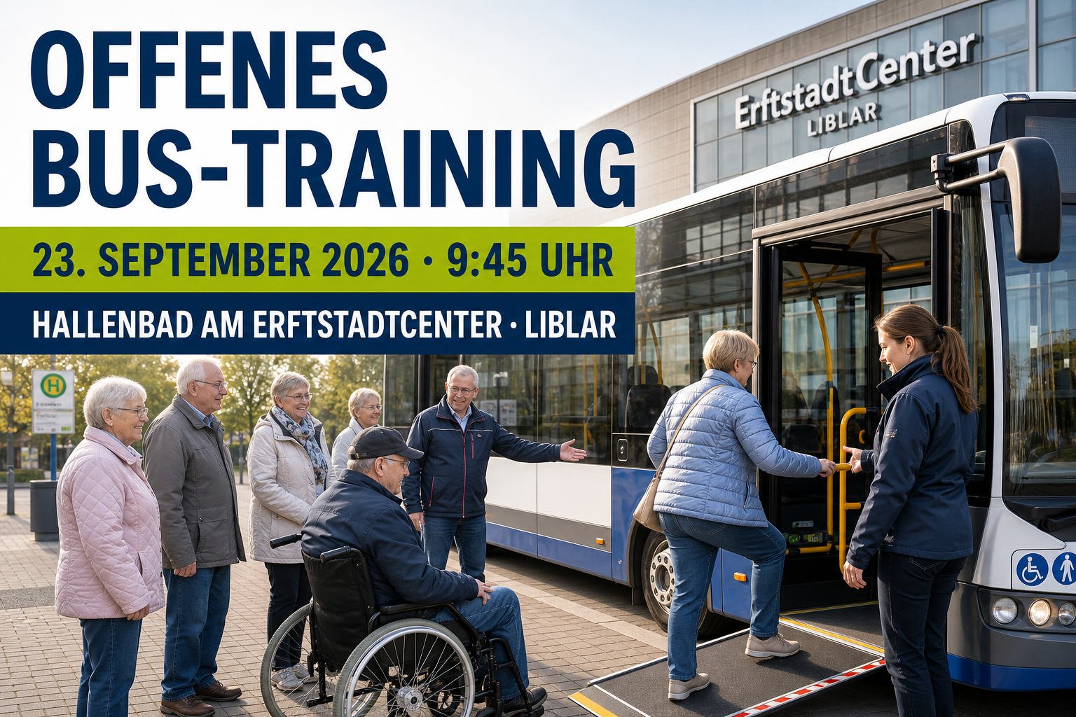 Veranstaltungsplakat für ein barrierearmes Bus-Training in Liblar