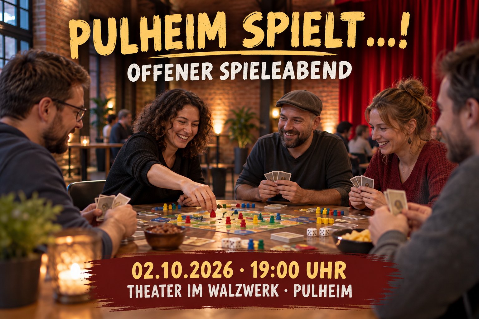 Veranstaltungsillustration zum offenen Spieleabend Pulheim spielt im Theater im Walzwerk