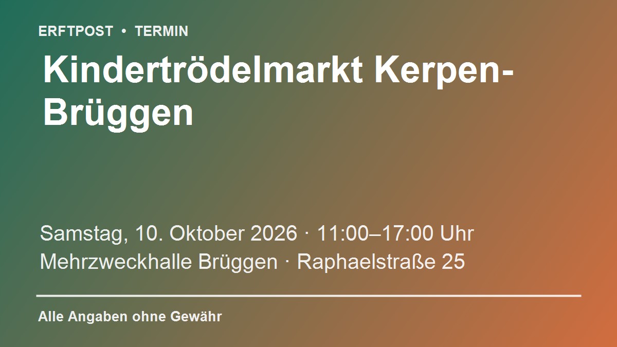 Terminplakat Kindertrödelmarkt Kerpen-Brüggen am 10. Oktober 2026
