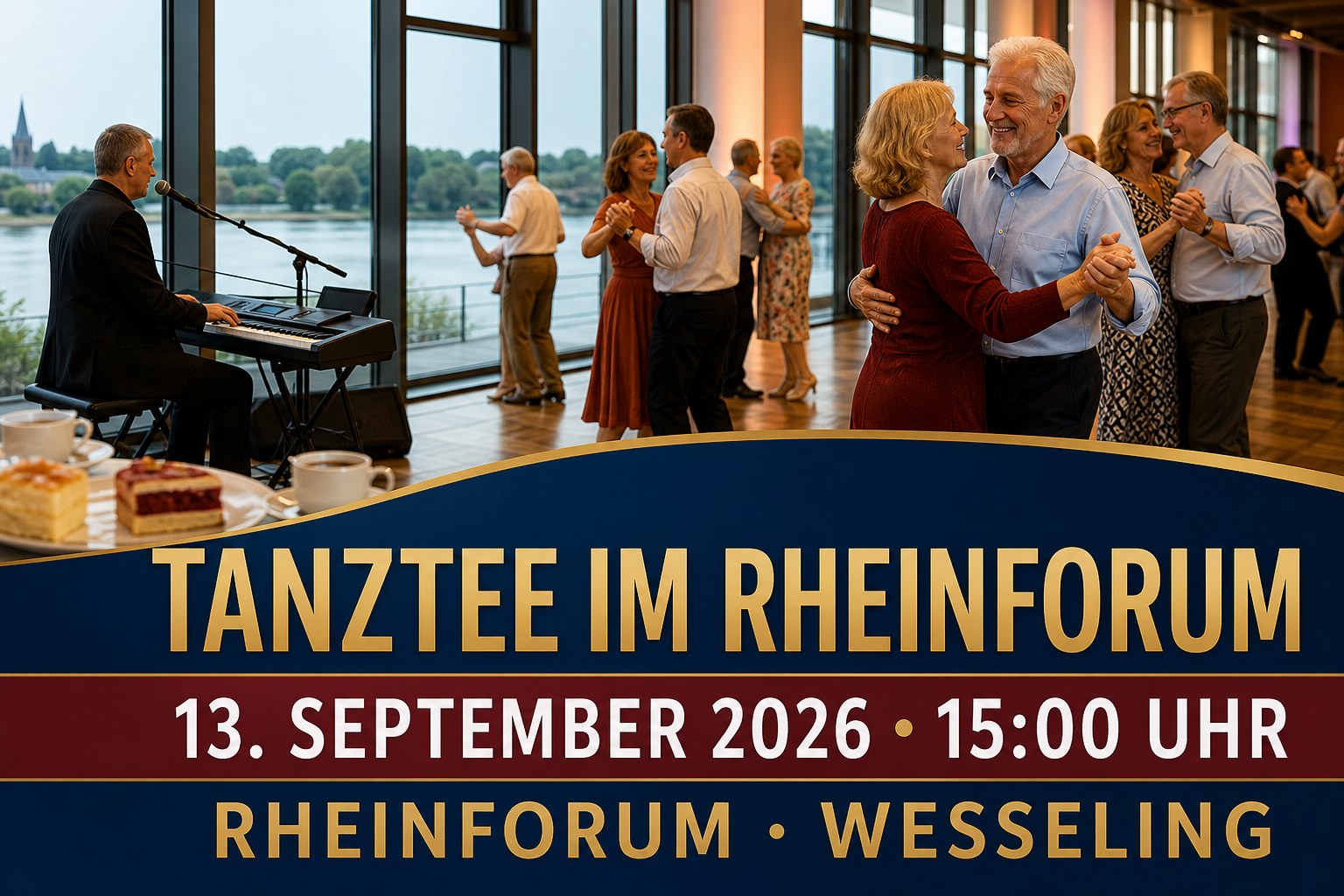 Veranstaltungsplakat für den Tanztee im Rheinforum Wesseling am 13. September 2026