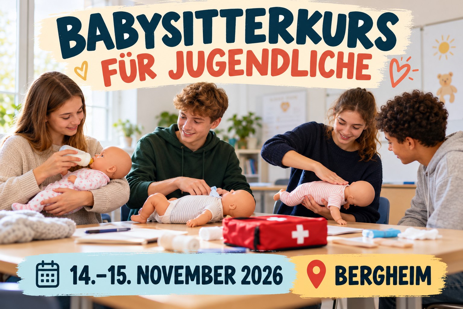 Veranstaltungsplakat zum Babysitterkurs für Jugendliche