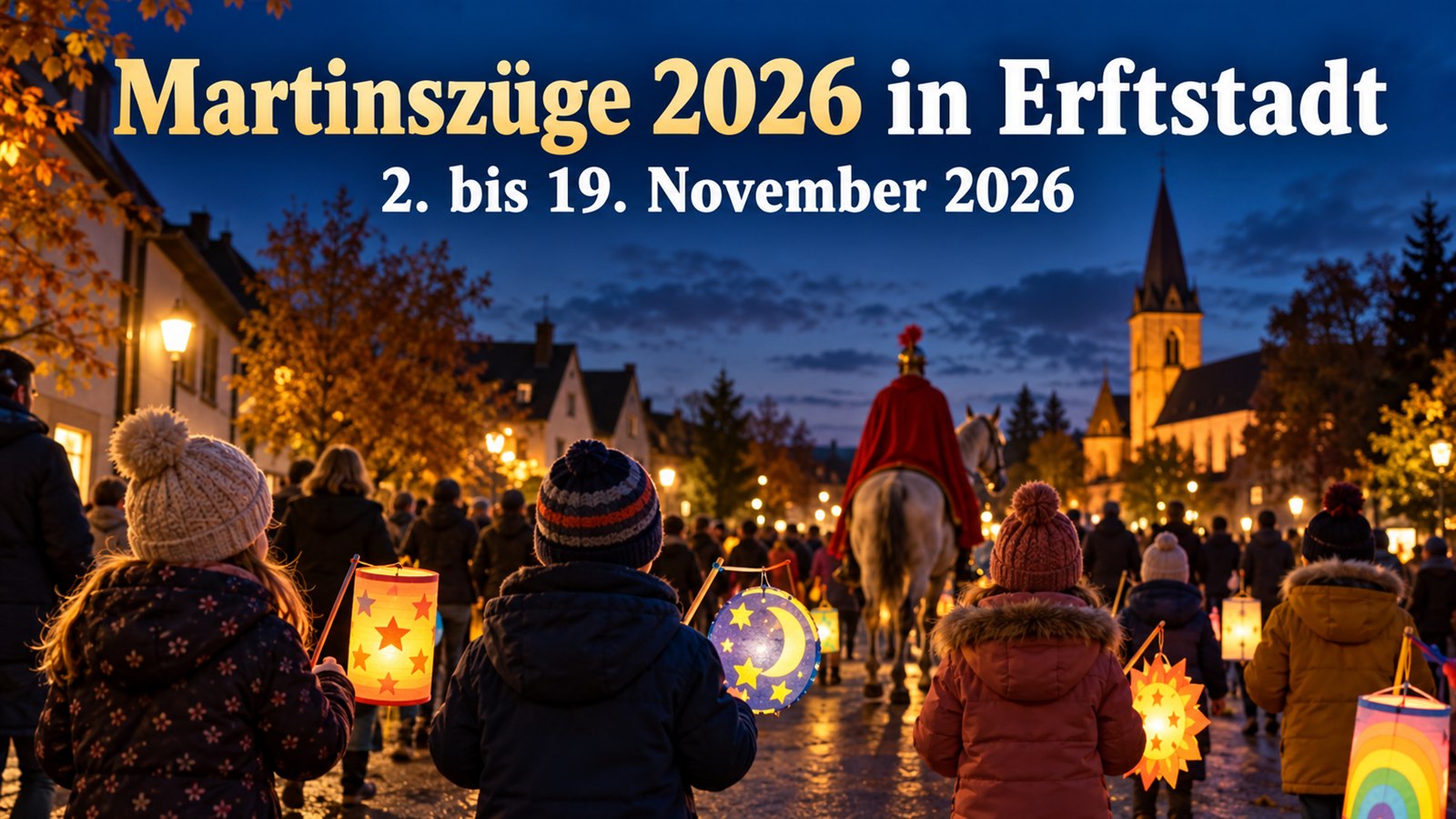 Kinder mit leuchtenden Laternen bei einem Martinszug in Erftstadt