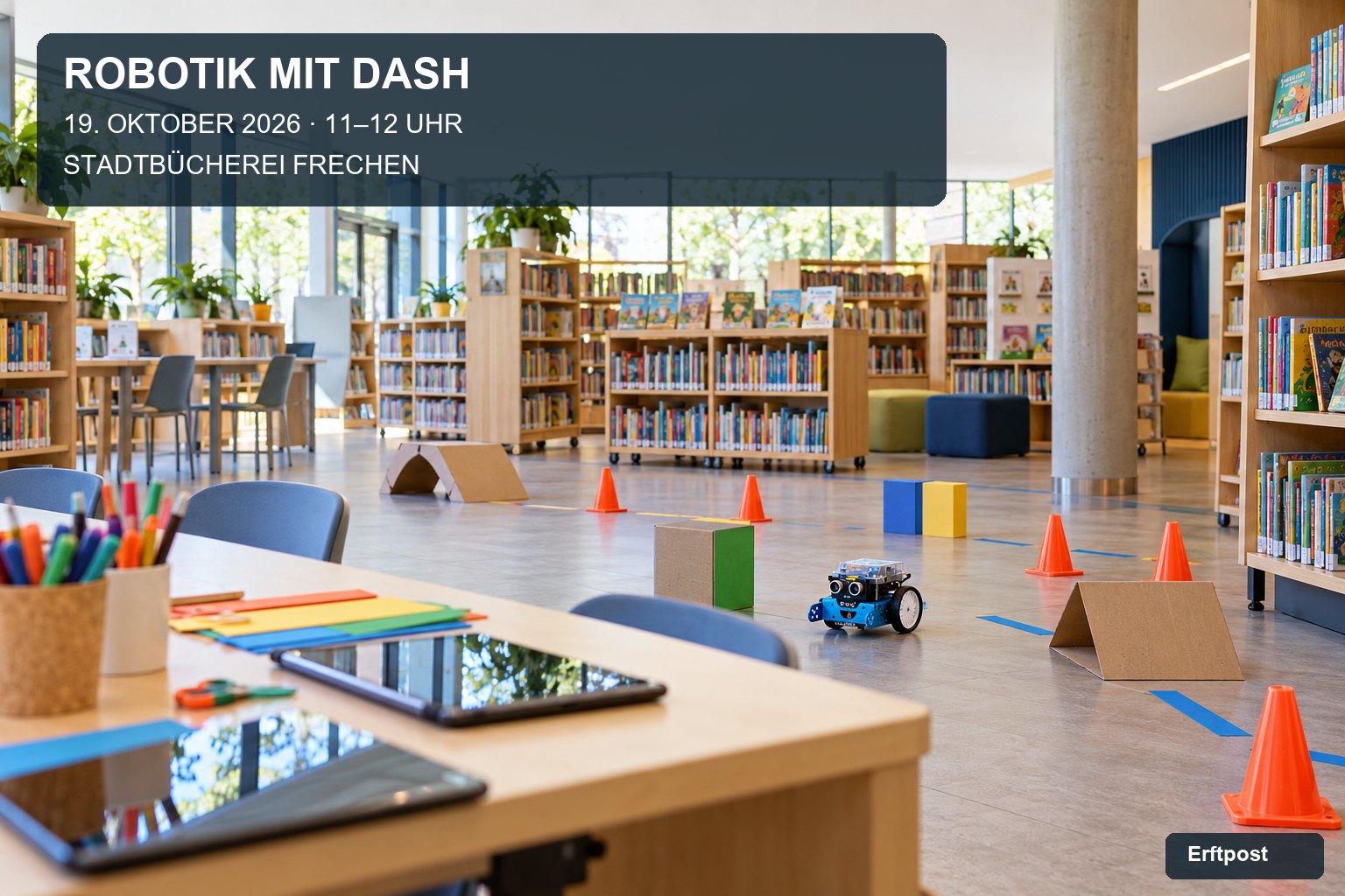 Veranstaltungsplakat: Robotik mit Dash am 19. Oktober 2026