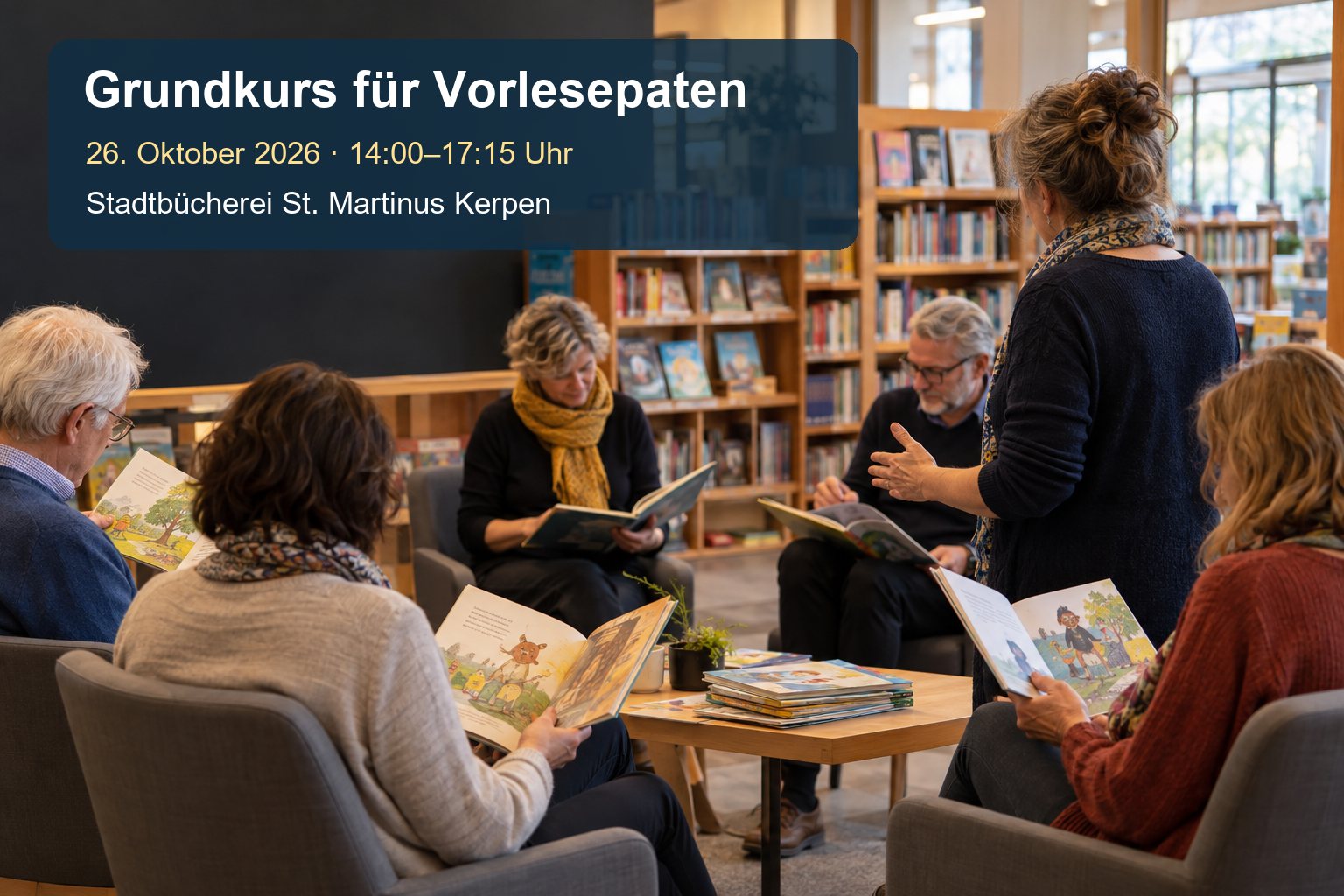 Veranstaltungsillustration: Grundkurs für Vorlesepaten am 26. Oktober 2026 in Kerpen