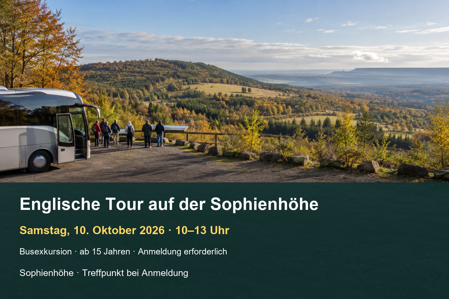 Veranstaltungsplakat zur englischsprachigen Busexkursion auf der Sophienhöhe