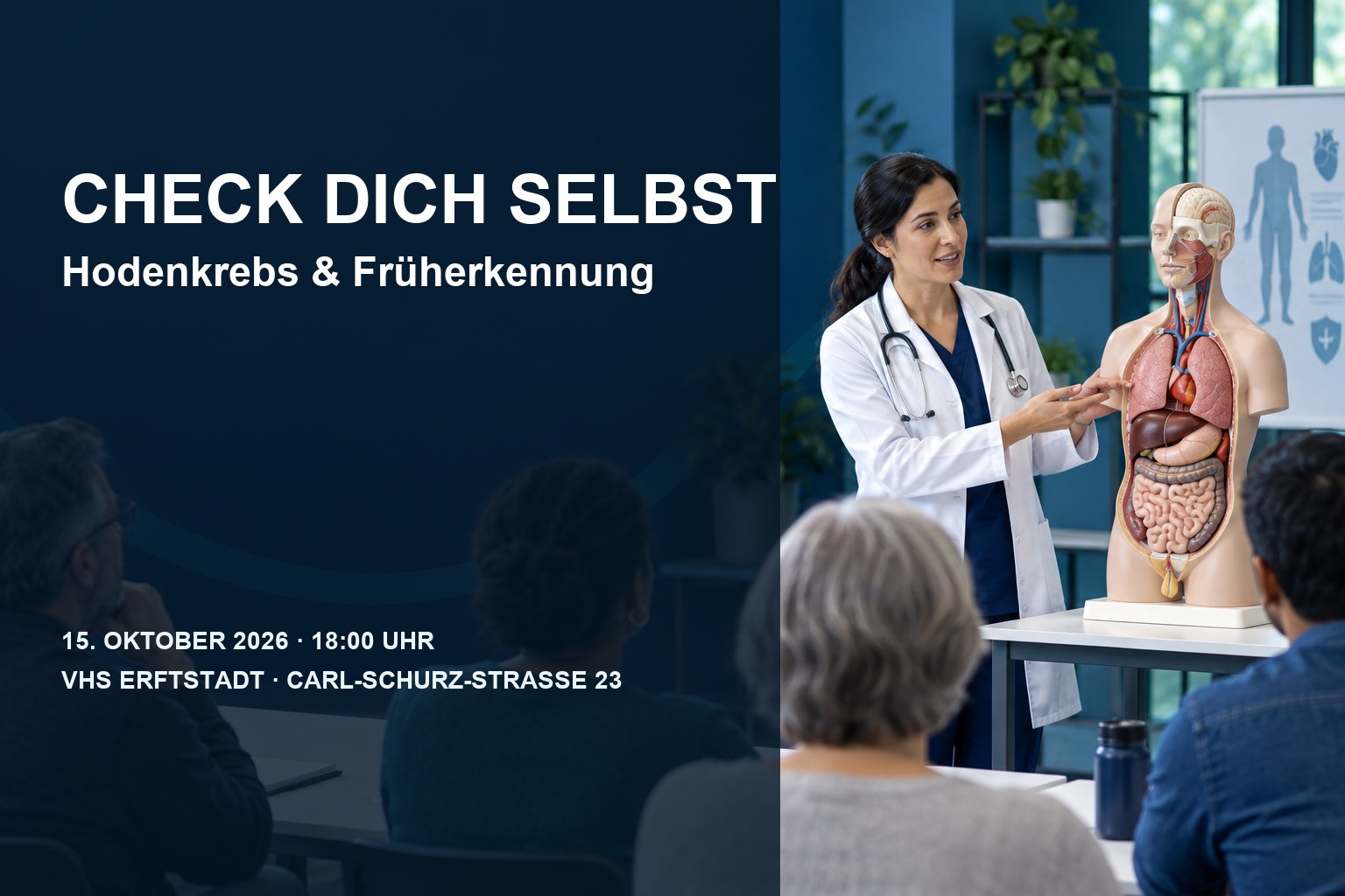 Veranstaltungsplakat zu Check dich selbst – Hodenkrebs und Früherkennung