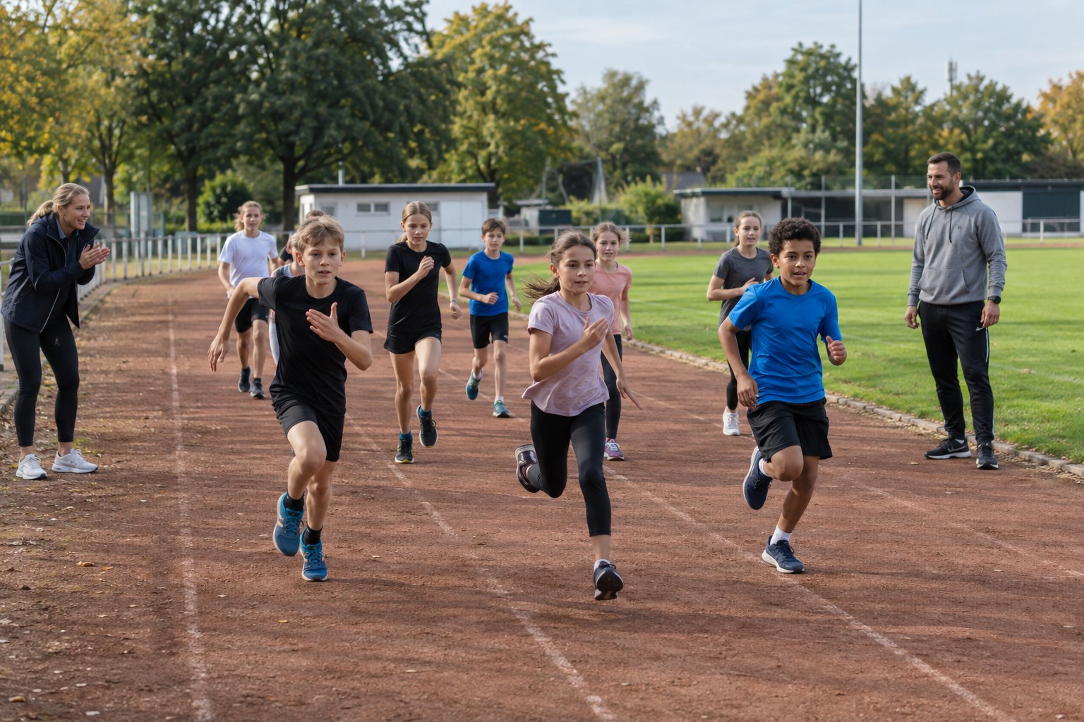 Jugendliche beim Leichtathletiktraining auf einer Aschenbahn – Symbolbild