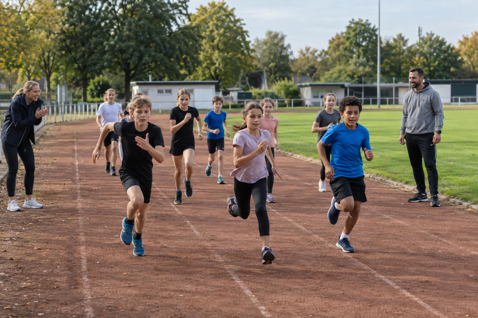 Jugendliche beim Leichtathletiktraining auf einer Aschenbahn – Symbolbild