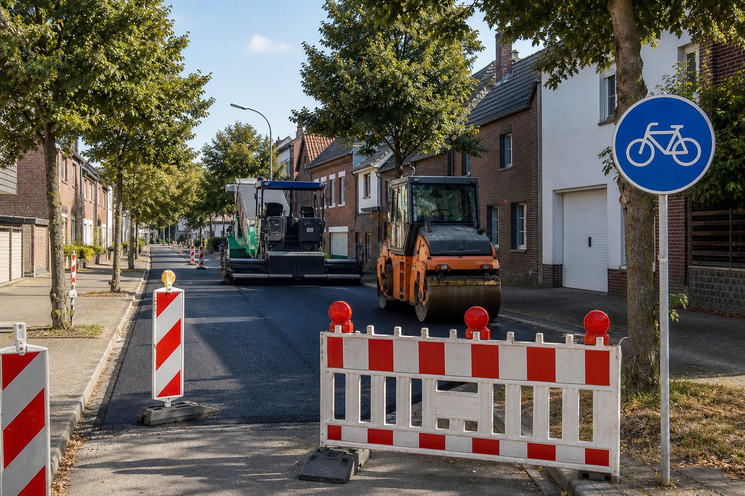 Asphaltarbeiten und Vollsperrung in einer Pulheimer Wohnstraße