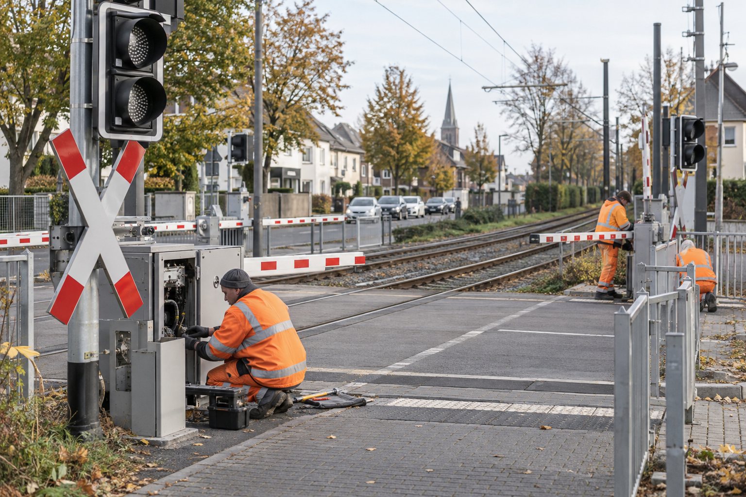 Symbolbild: modernisierter Bahnübergang der Stadtbahnlinie 18 in Hürth