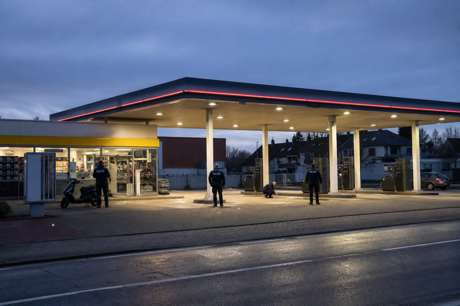 Polizeiliche Ermittlungen auf dem Gelände einer Tankstelle in Kerpen