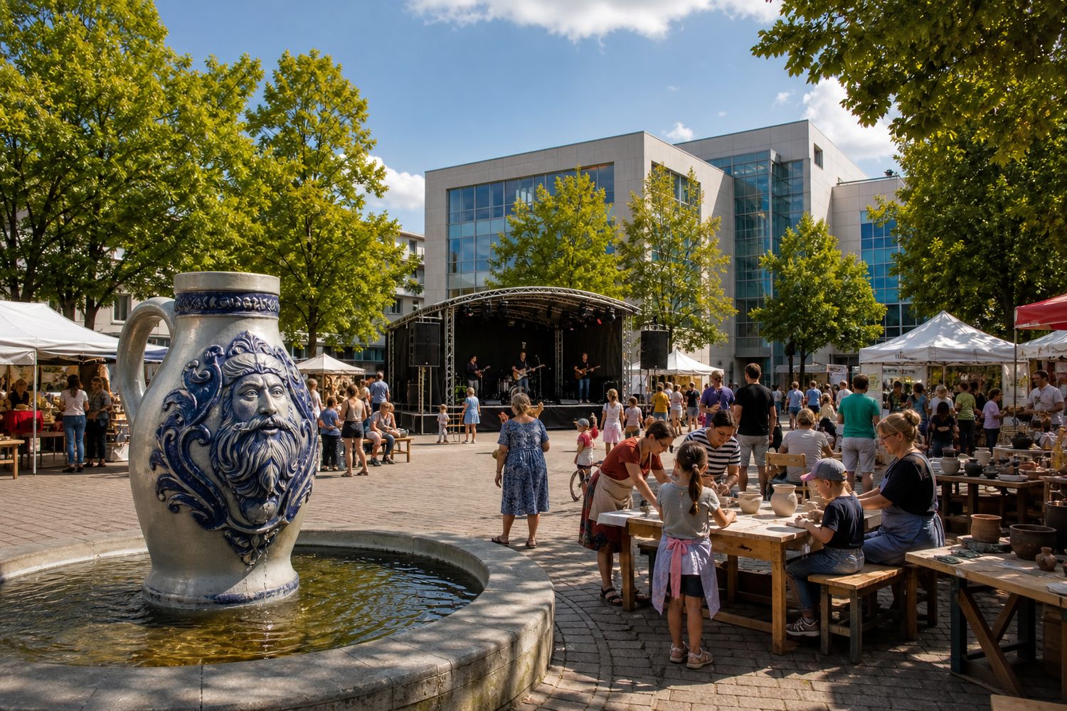 Stadtfest auf dem Frechener Rathausplatz mit Bartmannkrug und Keramikangeboten