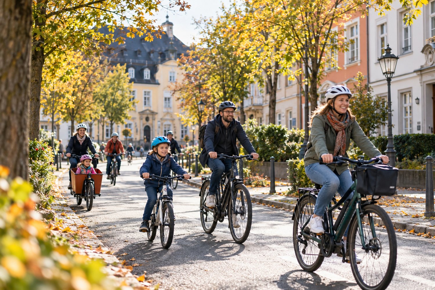 Symbolbild: Alltagsradlerinnen und Alltagsradler in einer rheinischen Stadt