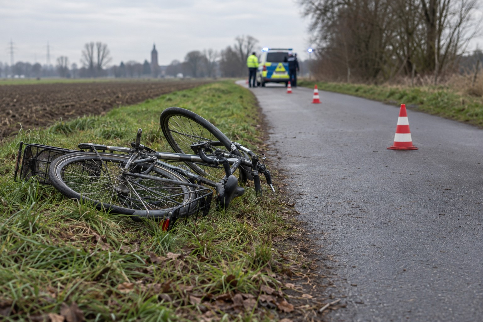 Symbolbild eines Fahrrads an einem abgesicherten Feldweg