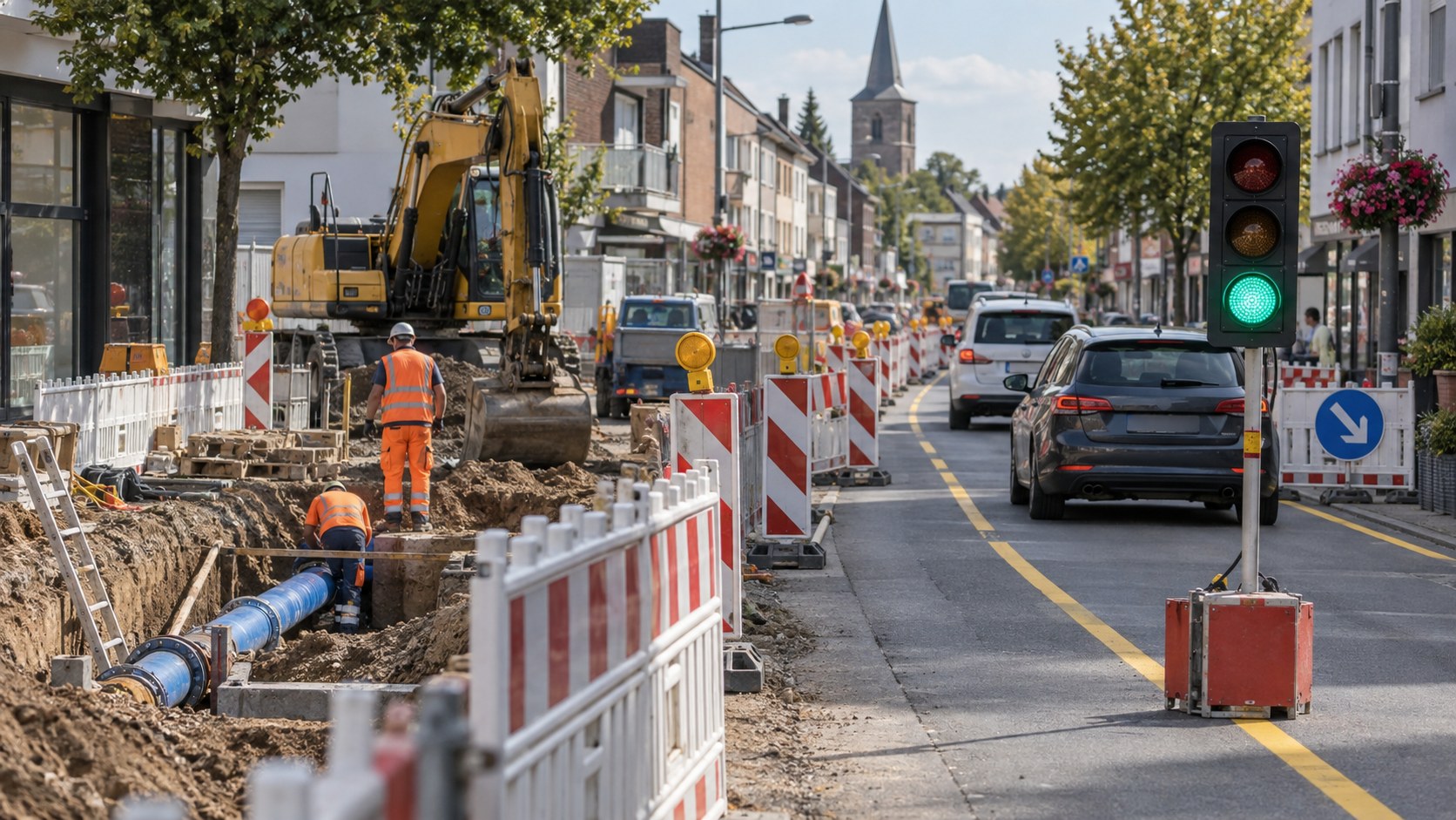 Symbolbild: Wasserleitungsarbeiten mit Ampelregelung auf der Bahnhofstraße