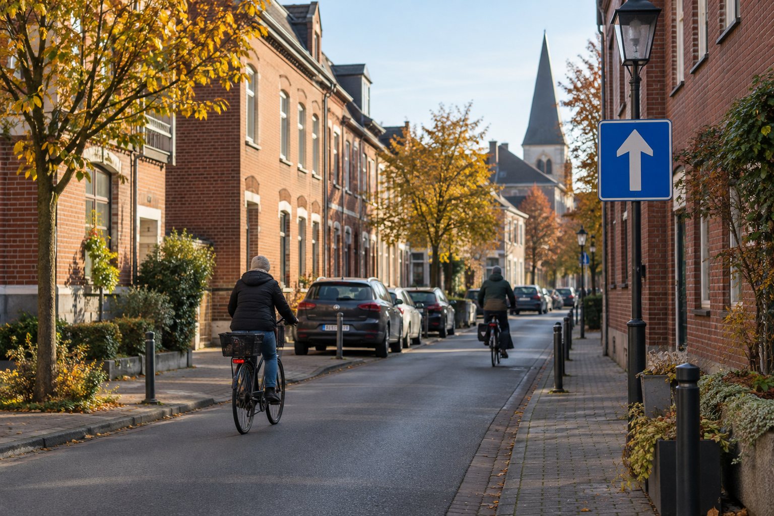 Straßenszene mit Einbahnstraßenregelung im Ortskern von Hürth-Efferen