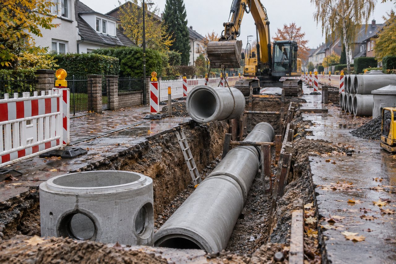 Symbolbild: Kanalbau in einer Hürther Wohnstraße