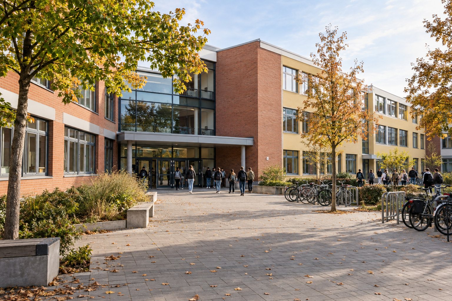 Realistische Illustration der sanierten Friedrich-Ebert-Realschule in Hürth-Hermülheim