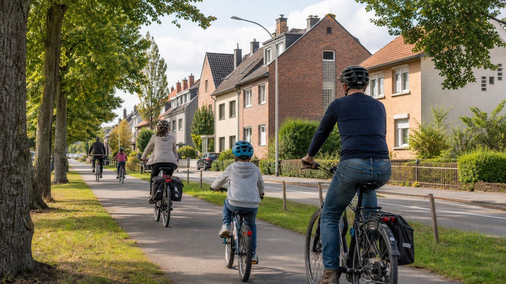 Symbolbild einer Gruppe Radfahrender bei einer kommunalen Fahrradaktion in Frechen