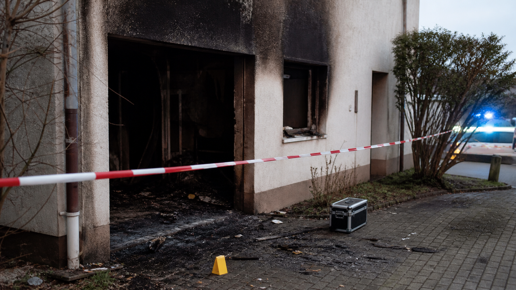 Symbolbild einer polizeilichen Spurensicherung nach einer Brandstiftung