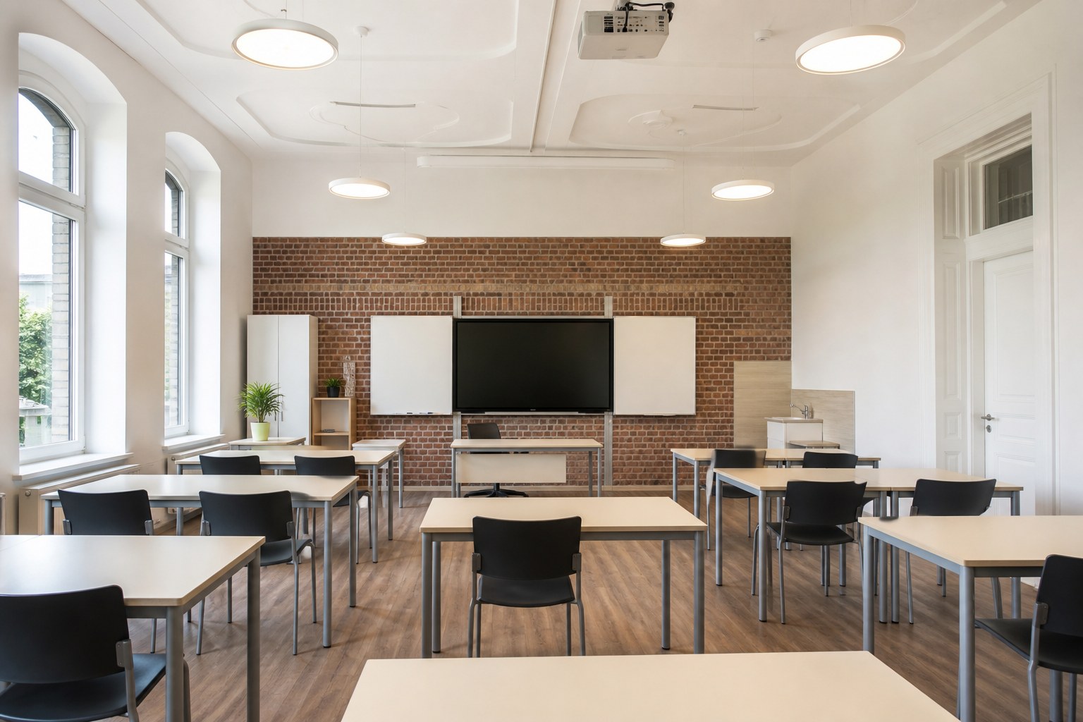 Modern ausgestatteter Unterrichtsraum einer Volkshochschule